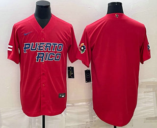 Men%27s Puerto Rico Baseball Blank 2023 Red World Baseball Classic Stitched Jerseys